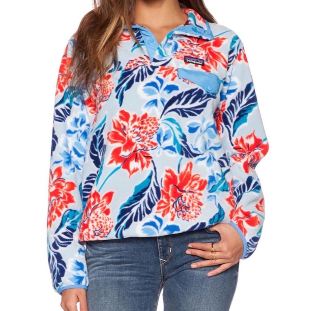 Patagonia Women’s Synchilla Snap-T Fleece Pullover Manoa Dusk Hawaiian Floral M